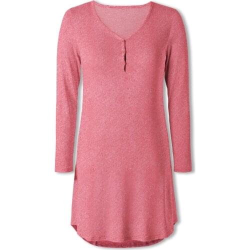 Neatie Kiddie Solid Night Sleepwear Dress Women Casual Long Sleeve V-neck Short Nightgowns Female Loose Home Dress Clothes