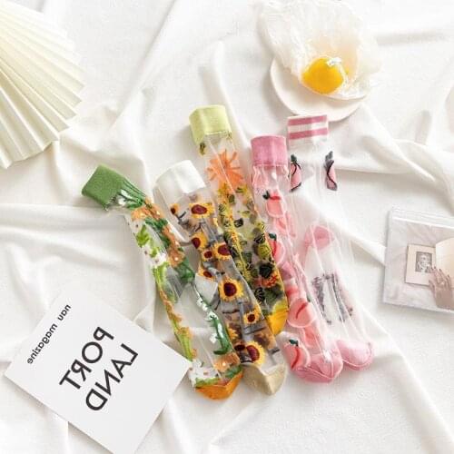 Novelty Harajuku New Product Crystal Silk Tide Socks Funny Sunflowers Vines Flowers Happy Women Socks Casual High Quality Sox