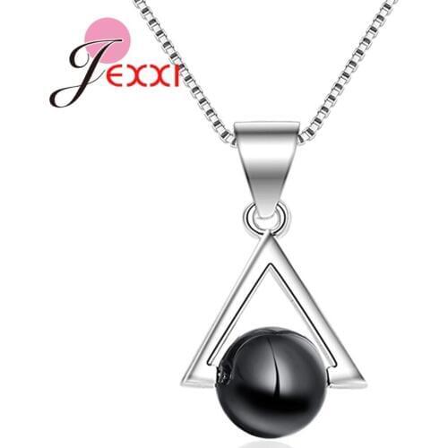 Newest African Black Glass Beads Necklace Jewelry Gift Fine 925 Sterling Silver Triangle Geometric Original Design Pendant