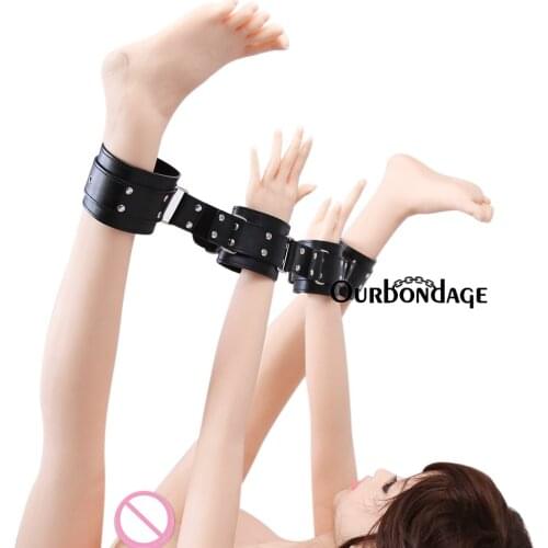 Ourbondage Black PU Leather Strap Hand Ankle Cuffs For Legs Open Harness Bondage Restraints Adult Fetish Sex Toys