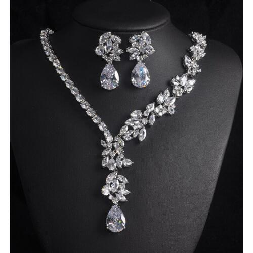 Classic Design Water Drop Shape Necklace Sets Full Cubic Zirconia Stone Jewelry Sets Dubai Dress Accessories Gift S-007