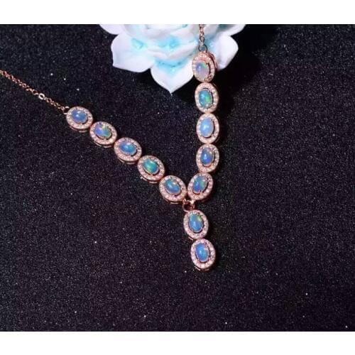 Natural opal Necklace Natural Gemstone Pendant Necklace S925 sliver women Luxury trendy Classic elegant round party fine Jewelry
