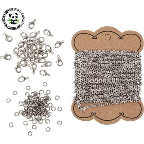 Pandahall 1 Set 304 Stainless Steel Cable Chains/Open Jump Rings and Brass Lobster Claw Clasps for DIY Making Mixed Color 3mm