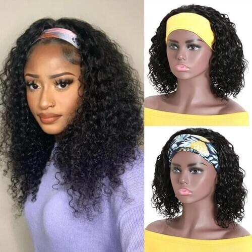 Ms.Merry Headband Wigs with Scarf 180% Density Human Hair Wig Deep Wave Hair Full Machine Made Virgin Human Hair for Black women