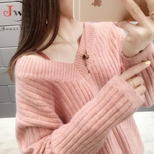 Casual Fashion Women Sweater 2021 Autumn Warm Long Sleeve Chic Elegant Soft Pullovers V neck Winter Female Tops Sweaters