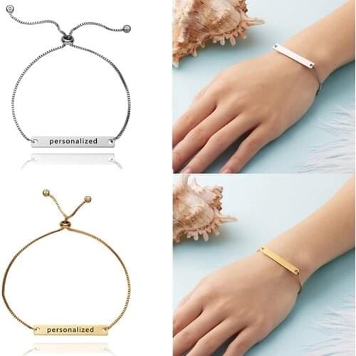 Rinhoo Customized Engraving Name Bracelet Personalized DIY Stainless Steel Bracelets For Lover Friends Jewelry Gift