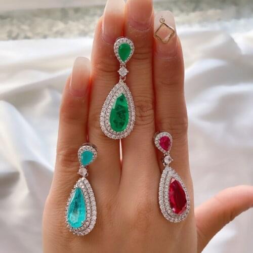 MIQIAO S925 Sterling Silver Tourmaline Green Stone Boho Luxury Piercing Drop Stud Earrings for Women Wedding Couple Gift Jewelry