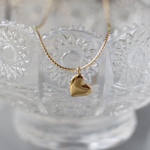 Charm Sterling Silver Gold Chain Necklace Cute Female Small Heart Pendant Necklaces For Women Vintage Wedding Promise Necklace
