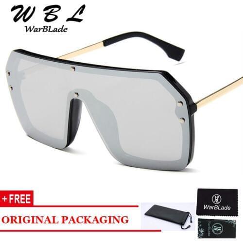 WarBLade High Quality Oversized Square Sunglasses Men One Piece Lens Big Frame Sun glasses For Women UV400 Silver Mirror Vintage