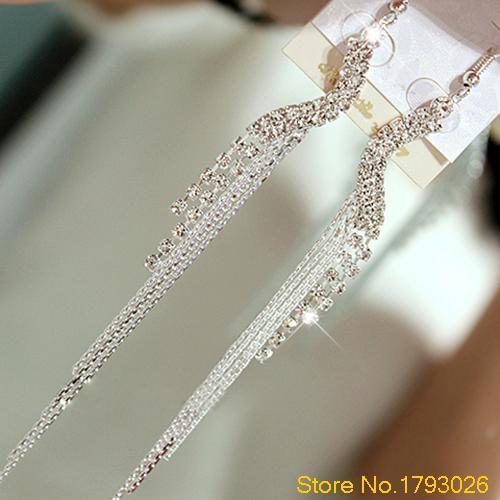 Women Linear Earring Rhinestone S-shape Dangle Cocktail Chain Tassels Earrings Wedding Engagement Earring For Women