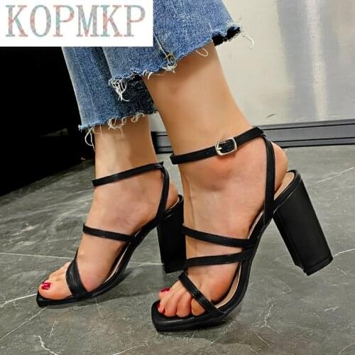 2021 Black Women Sandals Comfortable Open-toe High-heeled Sandal Casual Outdoor Solid Color Shoes Women Sandals Plus Size 35-43