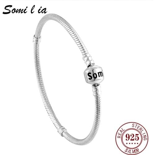 Somi l ia TOP SALE Authentic 100% 925 Sterling Silver Snake Chain Bangle & Bracelet for Women Luxury Jewelry 17-21CM SML0260