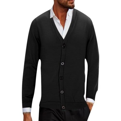 Plus Size L-4xl Solid Color Cardigan Sweater Men Autumn Winter Knitted V Neck Jackets Coat Warm Thick Button Down Pull Homme