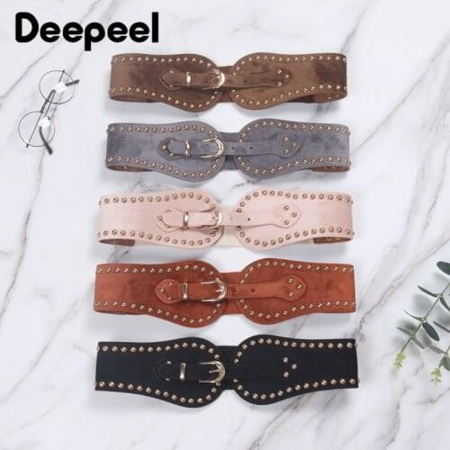 Deepeel 1pc 60-80cm New Suede Rivet Wide Belt Elastic Cummerbunds Female Waist Corset Fashion Decorative Luxury Woman Belts