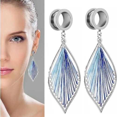 2pcs S Stainless Steel Rings Ear Plug Tunnels Dilataciones Oreja Ear Gauges Tassel Ear Reamer Dangle Ear Stretches Body Piecing