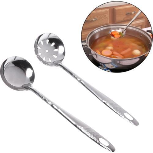 2Pcs Stainless Steel Large Soup Spoon Ladle Skimmer Colander Filter Kitchen Tool Silver Soup Spoon 21x6cm New 2018