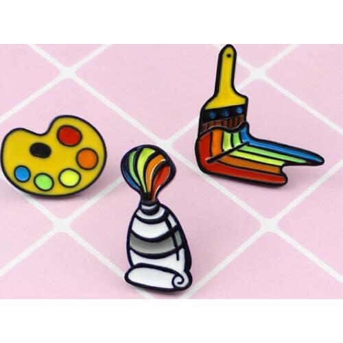 2018 Creative Geometry Artist Brush Paint Printing Color Brooch Alloy Dip Enamel Shirt Pins Fashion Womens Kids Gifts Jewelry