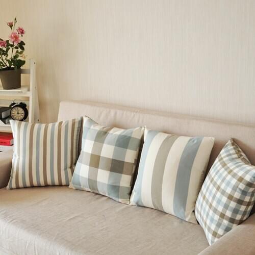 30X45/40/45/50/55cm Simple cotton linen plaid cushion cover white blue bbrown pillow case sofa striped pattern wasit pillowcase