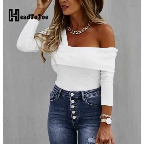 One Shoulder Long Sleeve Irregular Blouse Tops