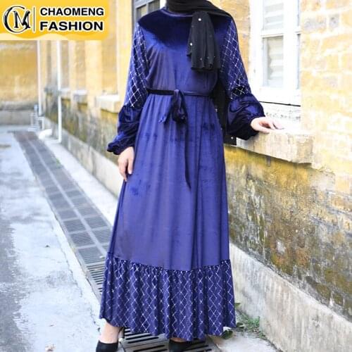 Middle East Winter Fall Velvet Long Sleeve Women Muslim Fashion Maxi Turkey Dress Ramadan kaftan Dubai Abaya Islamic Clothing