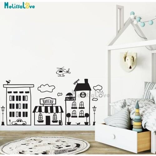 Large Doodled Town Skyline Decal Babyroom Bedroom Nursery Playroom Decor Removable Vinyl Wall Sticker Mural BD725