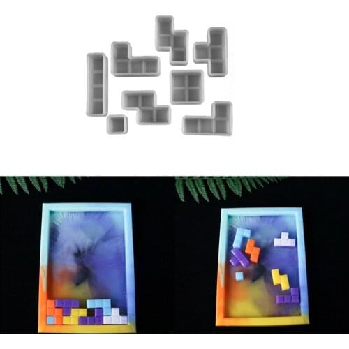 UV Epoxy Resin Mold Russian Tetris Silicone Molds Tray Coaster Casting Mould for DIY Crafts Jewelry Making Game Play Accessories