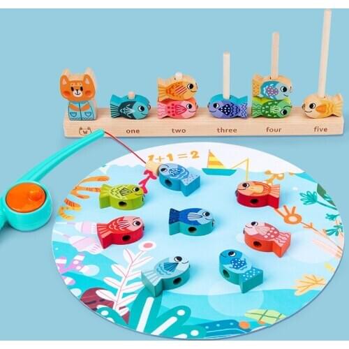 Kids Wooden Montessori Toys Kitten Fishing Toys Game Baby Early Educational Puzzle Toy for Children Outdoor Play Set