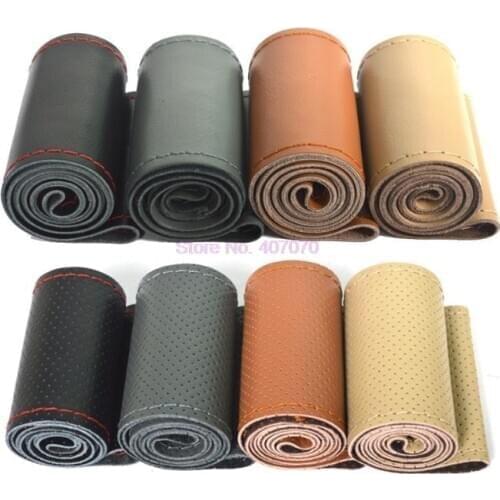 By DHL or Fedex 50pcs Genuine Cowhide Leather Steering Wheel Cover Racing Steering Wheel With Needles and Thread Fit 36cm 38cm