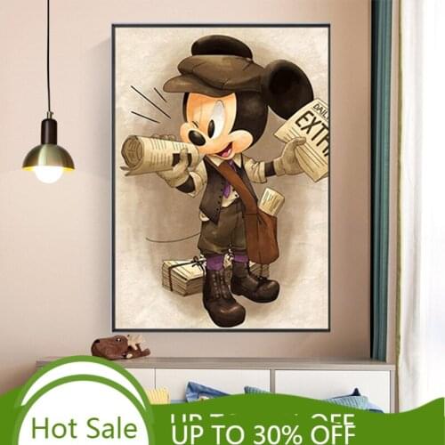 Disney Mickey Mouse Cartoon Canva Painting Watercolor Poster and Donald Duck Print Art Wall Picture Kids Room Decor Cuadros