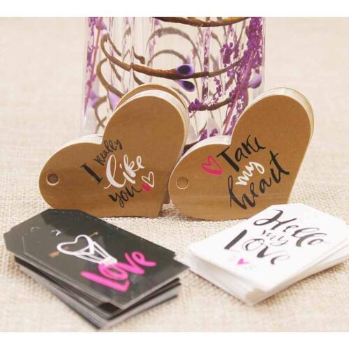 Feiluan 200pc heart design wedding tag card multi styles white/black/pink love tag card cute products gift swing hang tag card