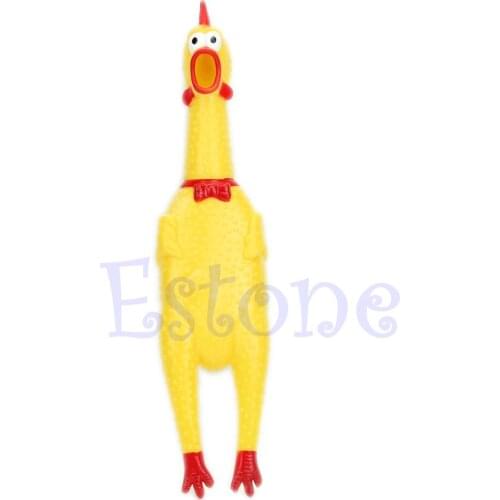 Yellow Screaming Rubber Chicken Pet Dog Toy Squeak Squeaker Chew Gift