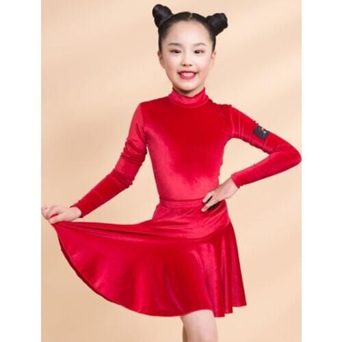 Latin Dance Costumes Suits Velvet Long Sleeve Performance Clothes Girls Latin Dance Dress One-Piece Tops Skirts Outfit DNV14342