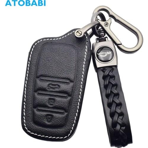 Leather Car Key Cases 3 Buttons Smart Keyless Entry Remote Control Protector Cover For Toyota Camry Land Cruiser Fortuner 2017