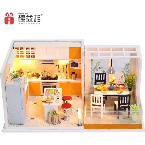 Doll House Furniture Miniatura DIY Doll Houses Set Miniatures Dollhouse Kitchen Kids Wooden Toys for Children Birthday Gift
