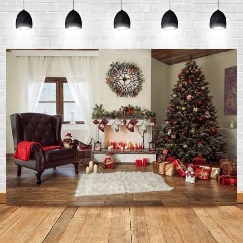 Laeacco Christmas Tree Interior Sofa Carpet Gift Fireplace Birthday Photo Photography Backdrop Photo Background For Photo Studio