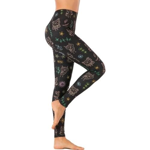 Brands Women Fashion Legging Black Doodle owl Printing leggins Sexy Slim legins High Waist Leggings Woman Fitness Pants