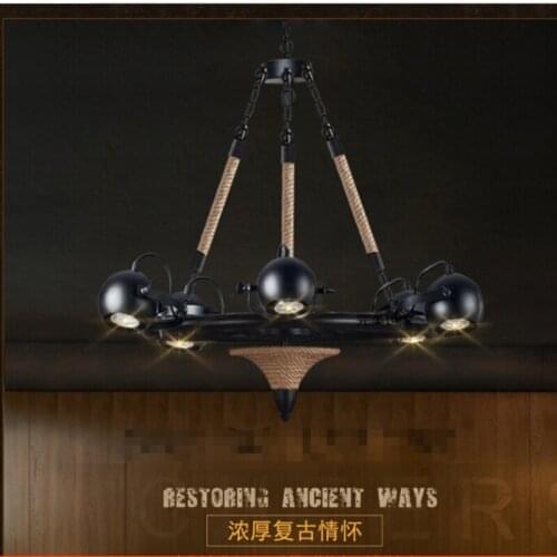 American loft Retro industrial personality Restaurant coffee bar counter tooling shop Hemp rope Wrought iron chandelier