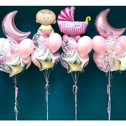 Baby Shower Boys Girls Holiday Decorations Foil Balloons Confetti Helium Balls For New Born Baby Birthday Party Supplies globos