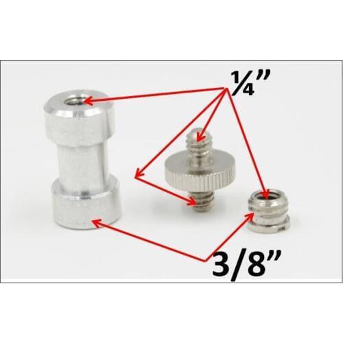 10sets 3 in 1 metal 1/4" -1/4" Screw to 3/8" Spigot Stud Convert Adapter Kit for SLR Camera Tripod