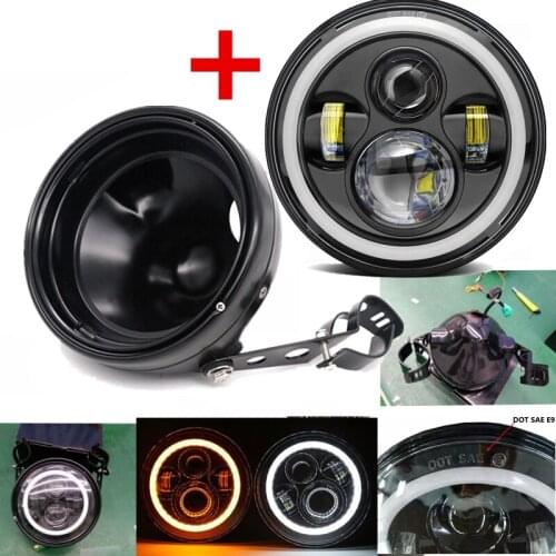 Motorcycle Headlight 7 Inch Halo Round Headlamp With Black Housing 7" Headlight Bucket Mounting Bracket Shells For Honda Suzuki