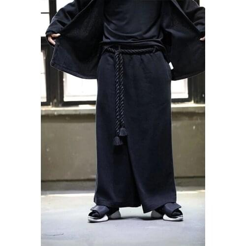 Mens new cotton linen loose trend wide leg skirt pants long pants versatile large hip hop personalized stage dress