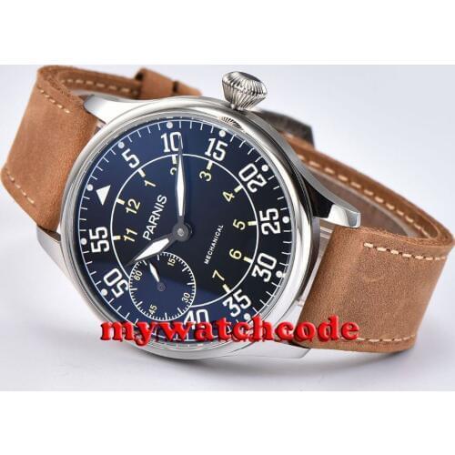 44mm parnis black dial ST hand winding 6497 mechanical mens wristwatch P680