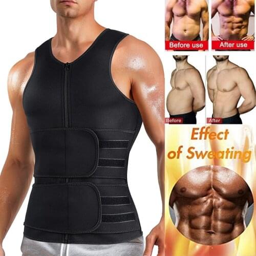 Mens Sweat Sauna Vest for Waist Trainer Zipper Neoprene Tank Top Adjustable Strap Workout Body Shape Suit Tummy Control Corset