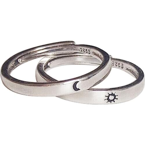 Couple Rings 2Pcs Sun and Moon Lover Set Promise Wedding Bands for Him and Her