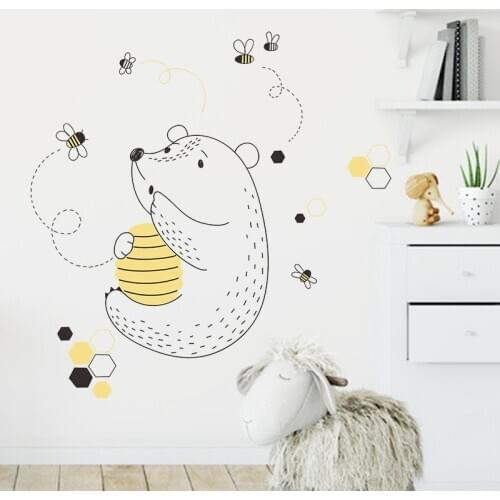 Cartoons Bear eat honey Wall sticker for kids baby rooms home decoration removable wallpaper living room bedroom mural stickers