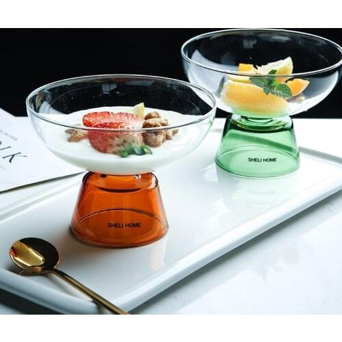 Nordic Creative Transparent Glass Ice Cream Bowl Household Tall Dessert Yogurt Cup Heat Resistant Breakfast Milk Bowl Tableware
