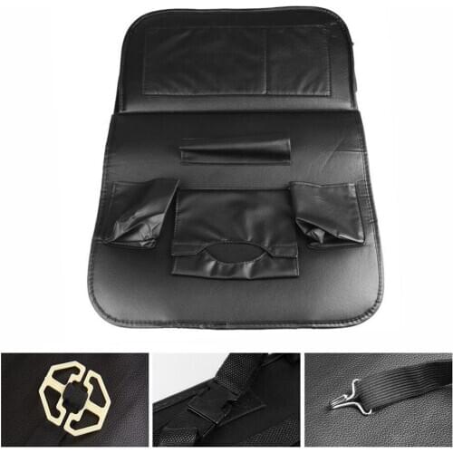 Car Backseat Organizer with Foldable Tray Multi Holder Tissue Box Black