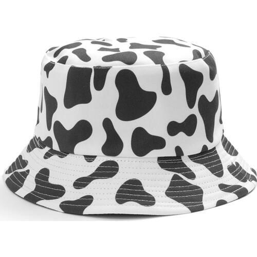 Reversible Black White Cow Pattern Bucket Hats Fisherman Caps for Women Gorras Summer Sun Hat Travel Cap Fishing Cap Beach Hat