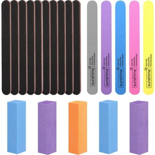 30PCS 100\/180 Grit Nail Files + 5PCS Rectangular Sanding Buffer Blocks for Home Salons Pedicure Manicure Nail Care Tools