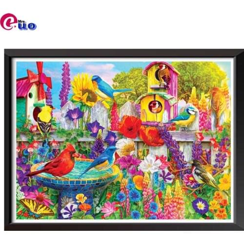 Full Diamond Embroidery Bird Bath Garden 5D Diamond Painting Cross Stitch Mosaic Needlecraft spring landscape home decor Gift